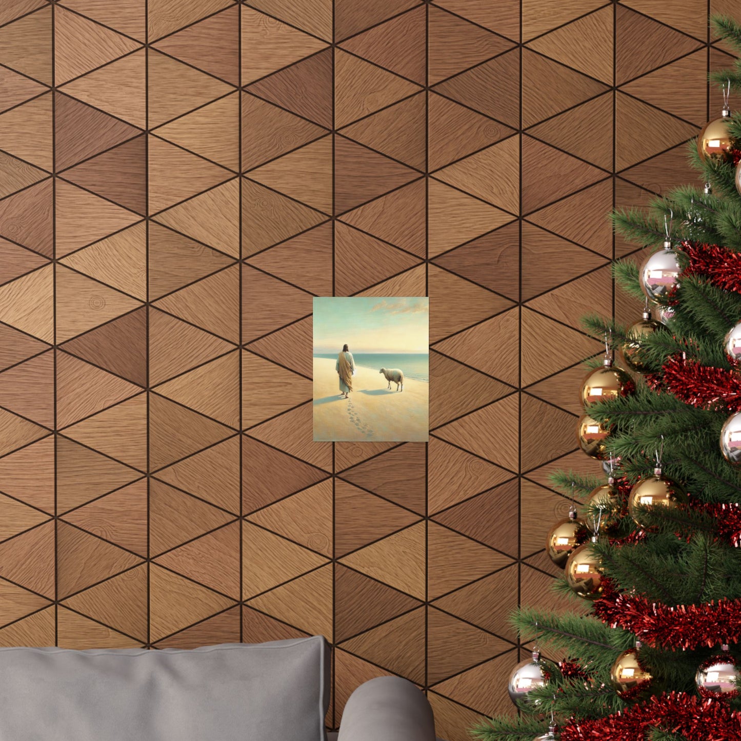 Jesus with Sheep Beach Poster — Inspirational Christian Wall Art