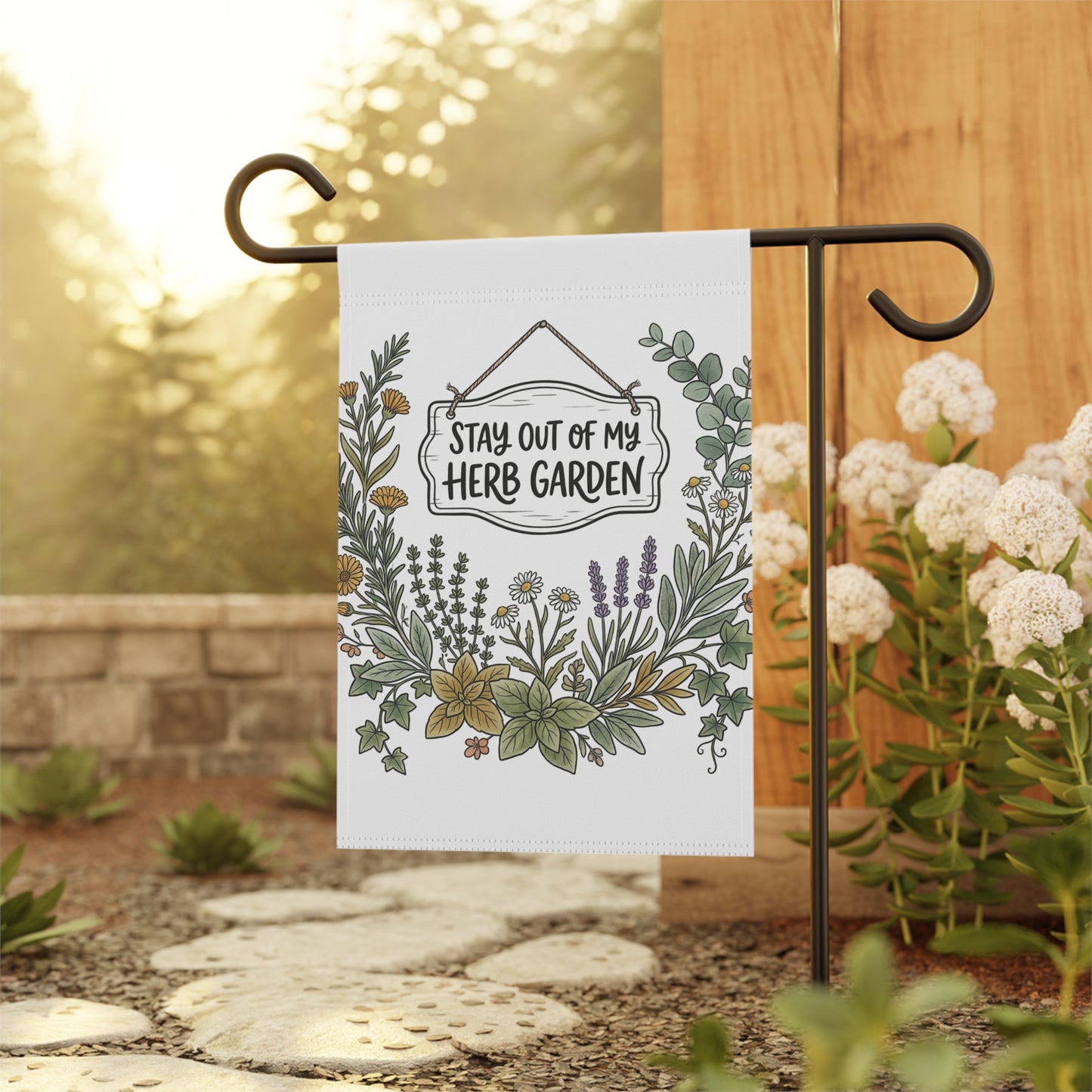 Herb Garden Flag — "Stay Out of My Herb Garden" Decorative Garden Banner