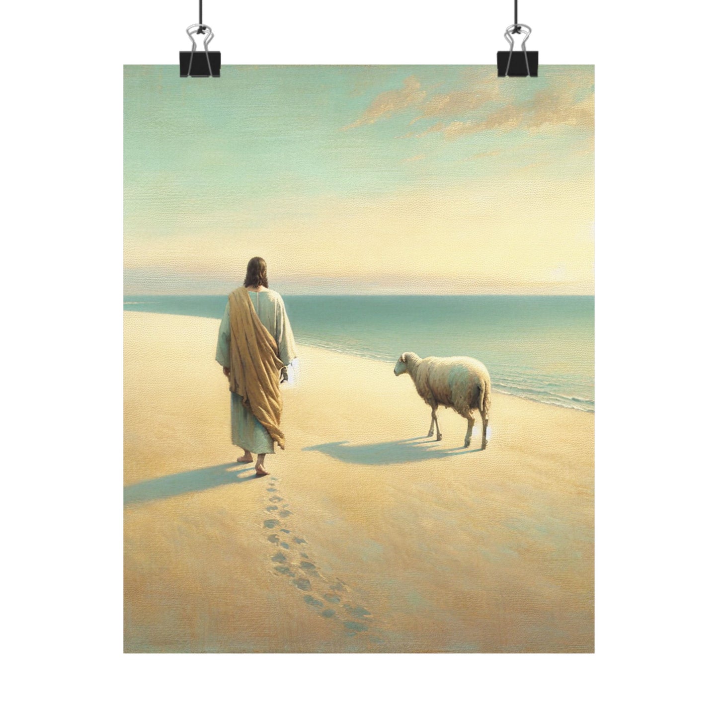 Jesus with Sheep Beach Poster — Inspirational Christian Wall Art