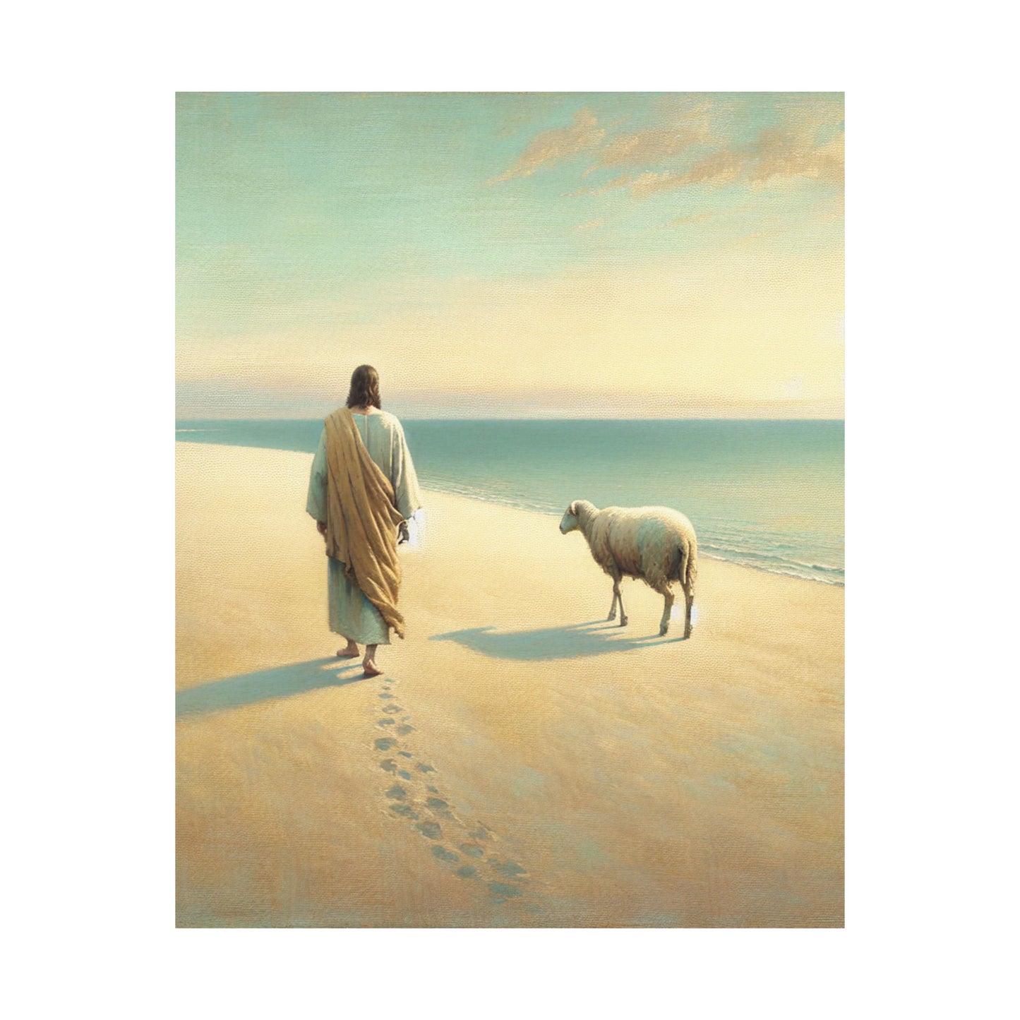 Jesus with Sheep Beach Poster — Inspirational Christian Wall Art