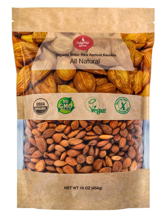 (AMAZON) Mighty Apricot USDA Organic Bitter Apricot Seeds 16 Oz (1LB), Vitamin B17 | Natural Raw Bitter Apricot Kernels, Vegan, Non-GMO, Gluten Free, Maximum 3 Kernels/day