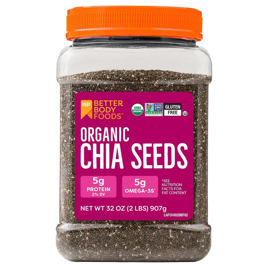 (AMAZON) Organic Chia Seeds 2 lbs, 32 Oz, with Omega-3, Non-GMO, Gluten Free, Keto Diet Friendly, Vegan, Good Source of Fiber