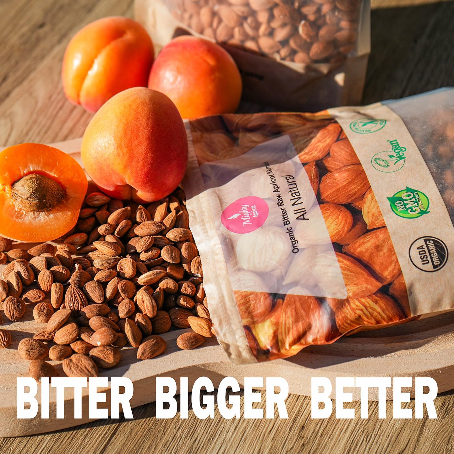 Mighty Apricot USDA Organic Bitter Apricot Seeds 16 Oz (1LB), Vitamin B17 | Natural Raw Bitter Apricot Kernels, Vegan, Non-GMO, Gluten Free, Maximum 3 Kernels/day