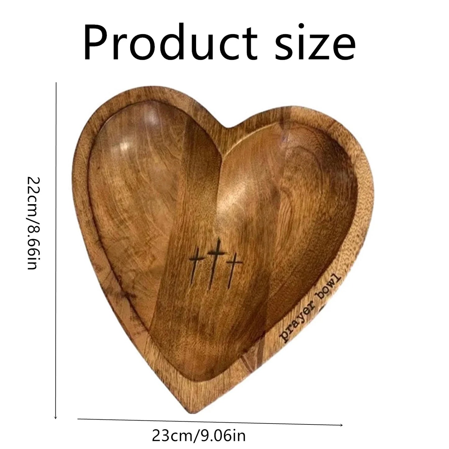 Wooden Heart Prayer Bowl 9.06" Heart Religious Wood Decorative Bowl, Set of 13 Bowl with 12 prayer cards.